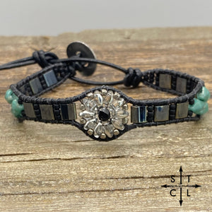 Clear Silver Gunmetal Silver Turquoise Daisy