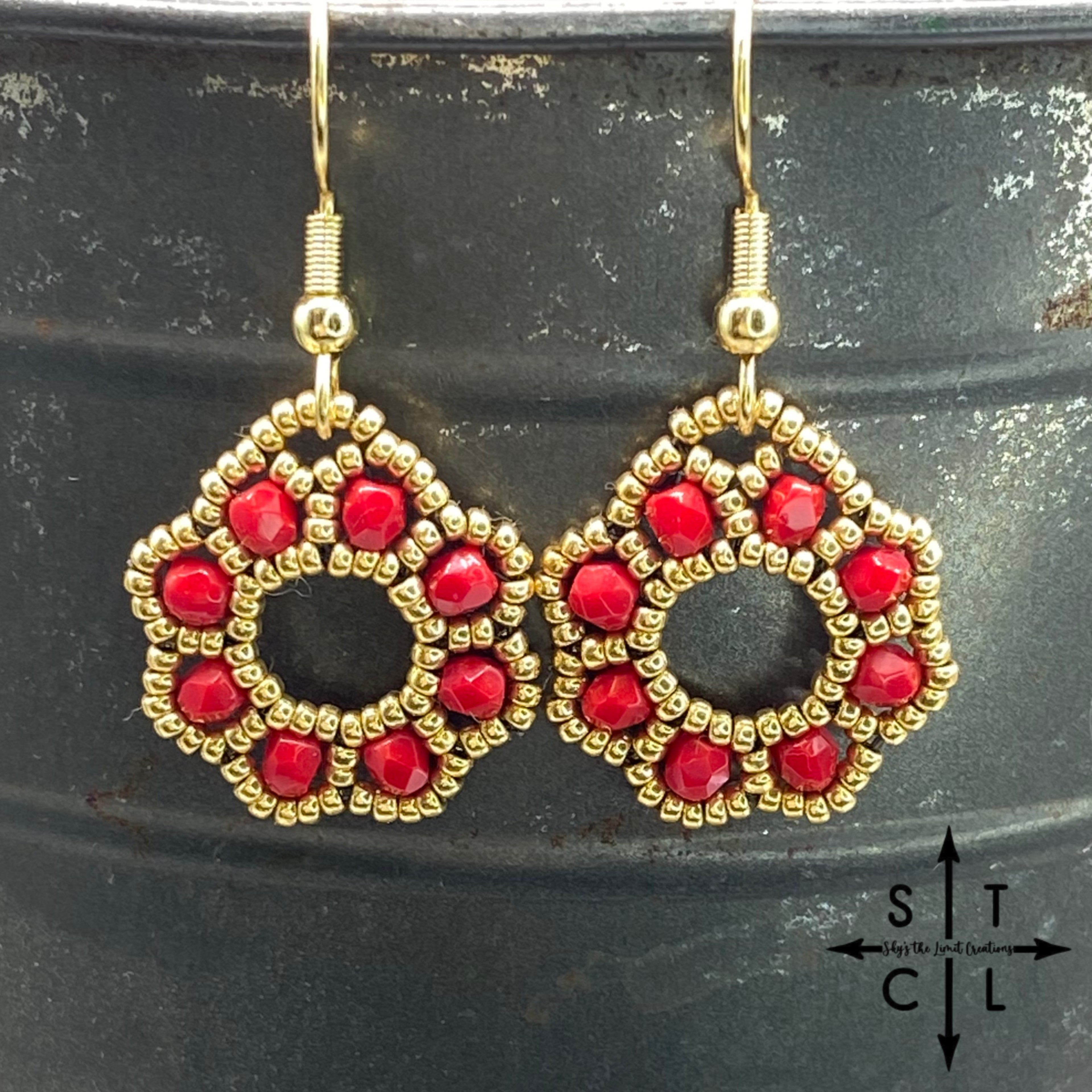 Red On Gold Amanda Earrings