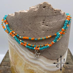 Turquoise Orange Star Stretchy Anklet