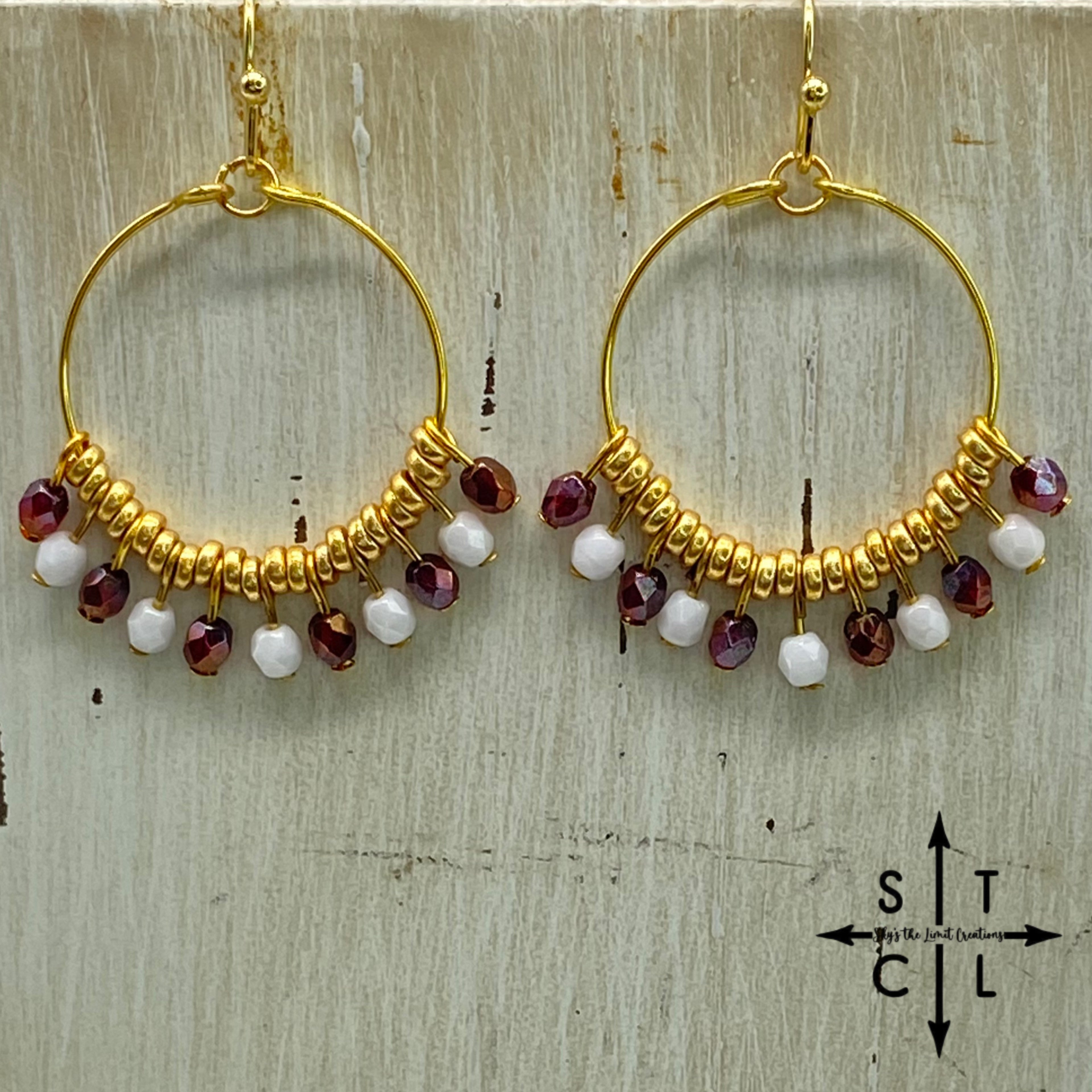 Rebecca Mini Earrings Maroon White