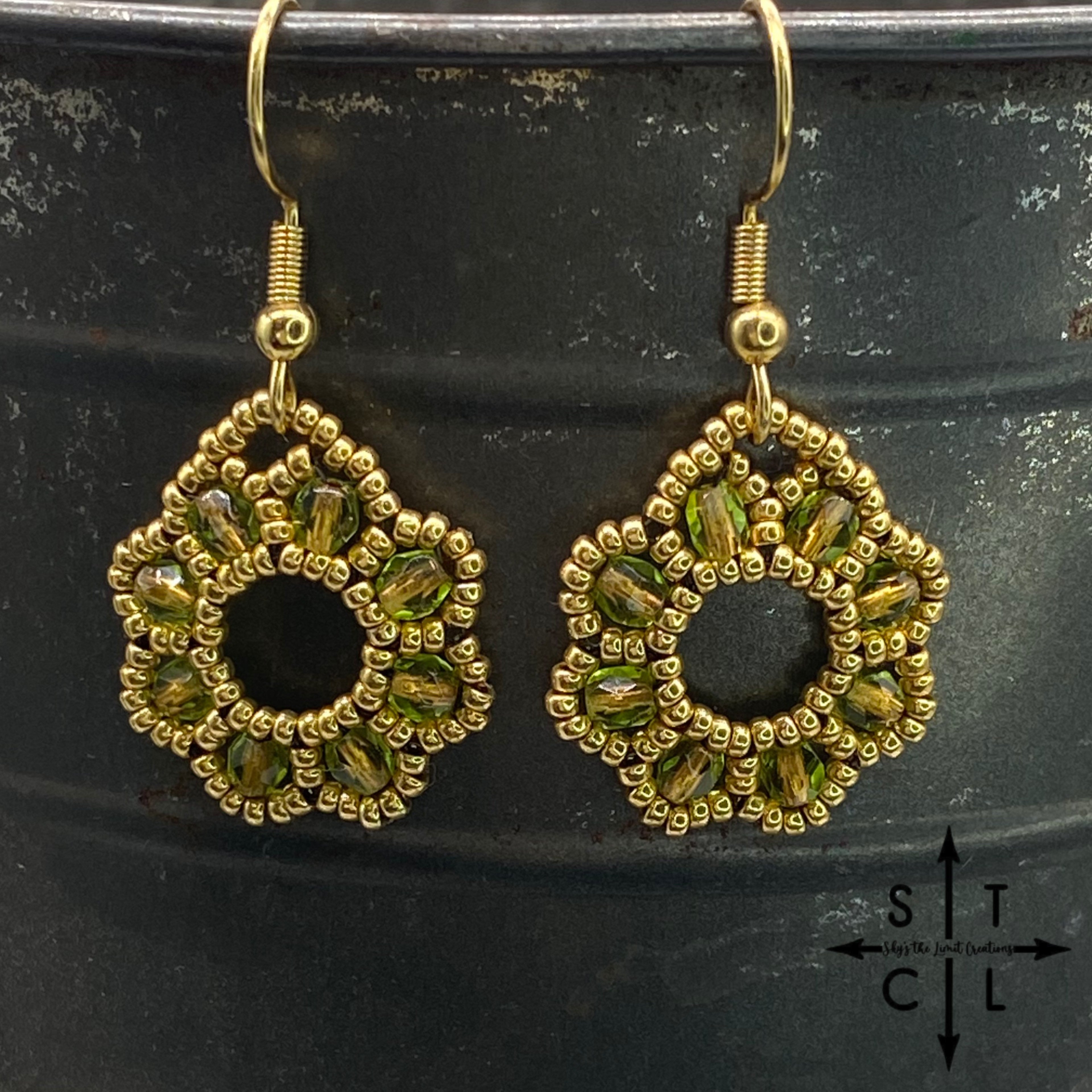 Clear Olive Green On Gold Amanda Earrings