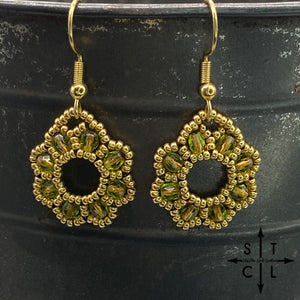 Clear Olive Green On Gold Amanda Earrings