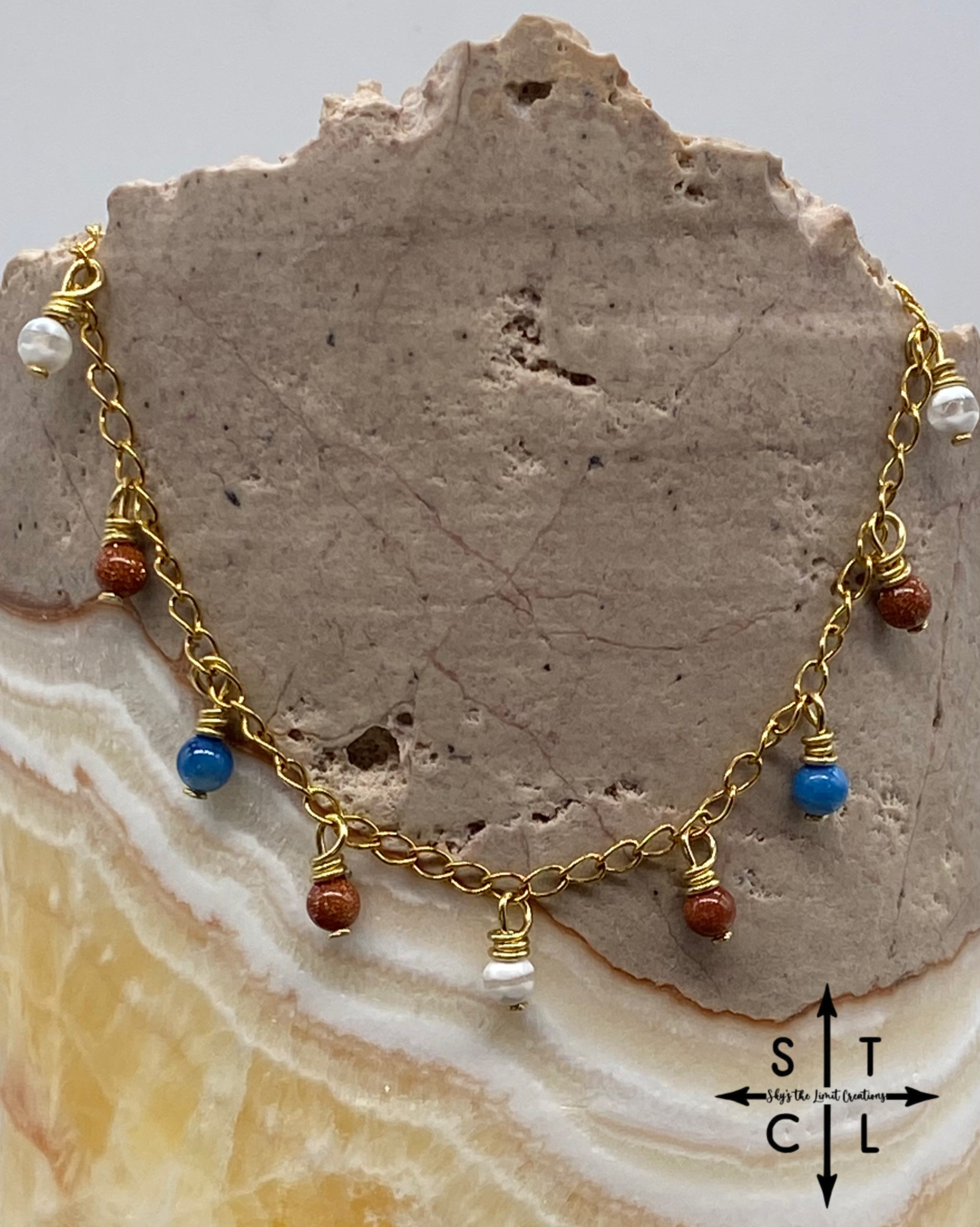 Bright Blue Orange White Gold Plated Katy Anklet