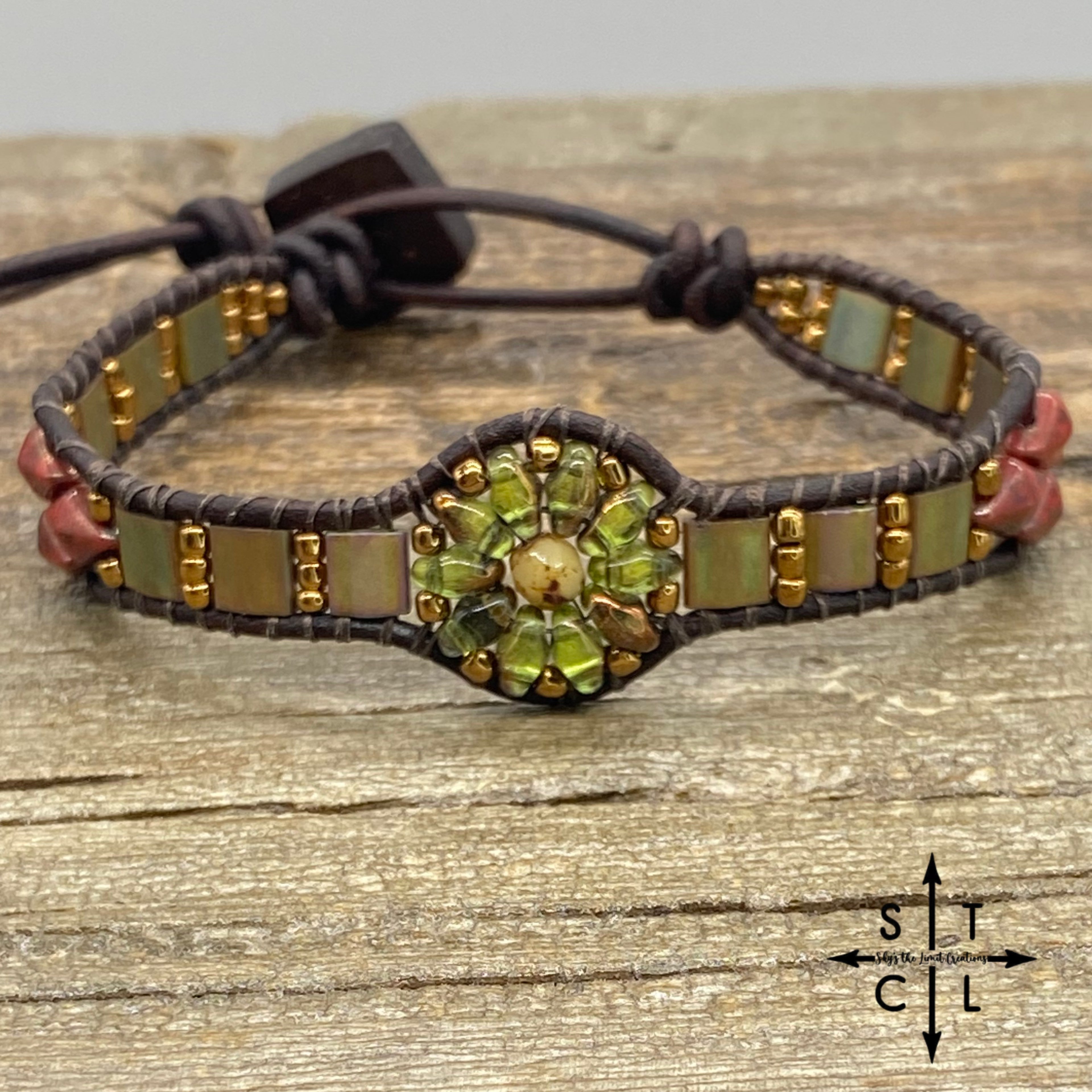 Clear Olive Green Peacock Bronze Picasso Red Daisy