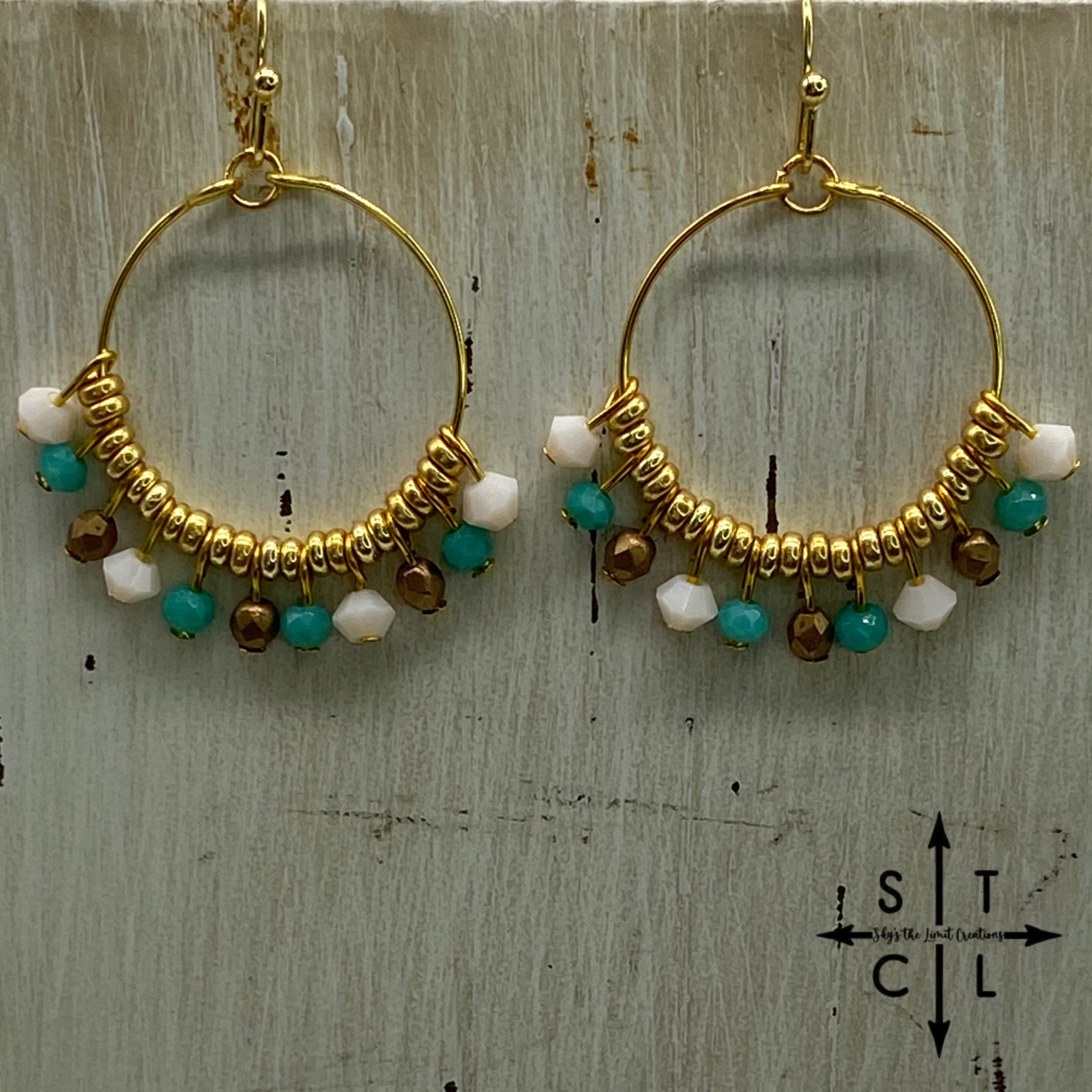 Rebecca Mini Earrings Off White Turquoise Gold