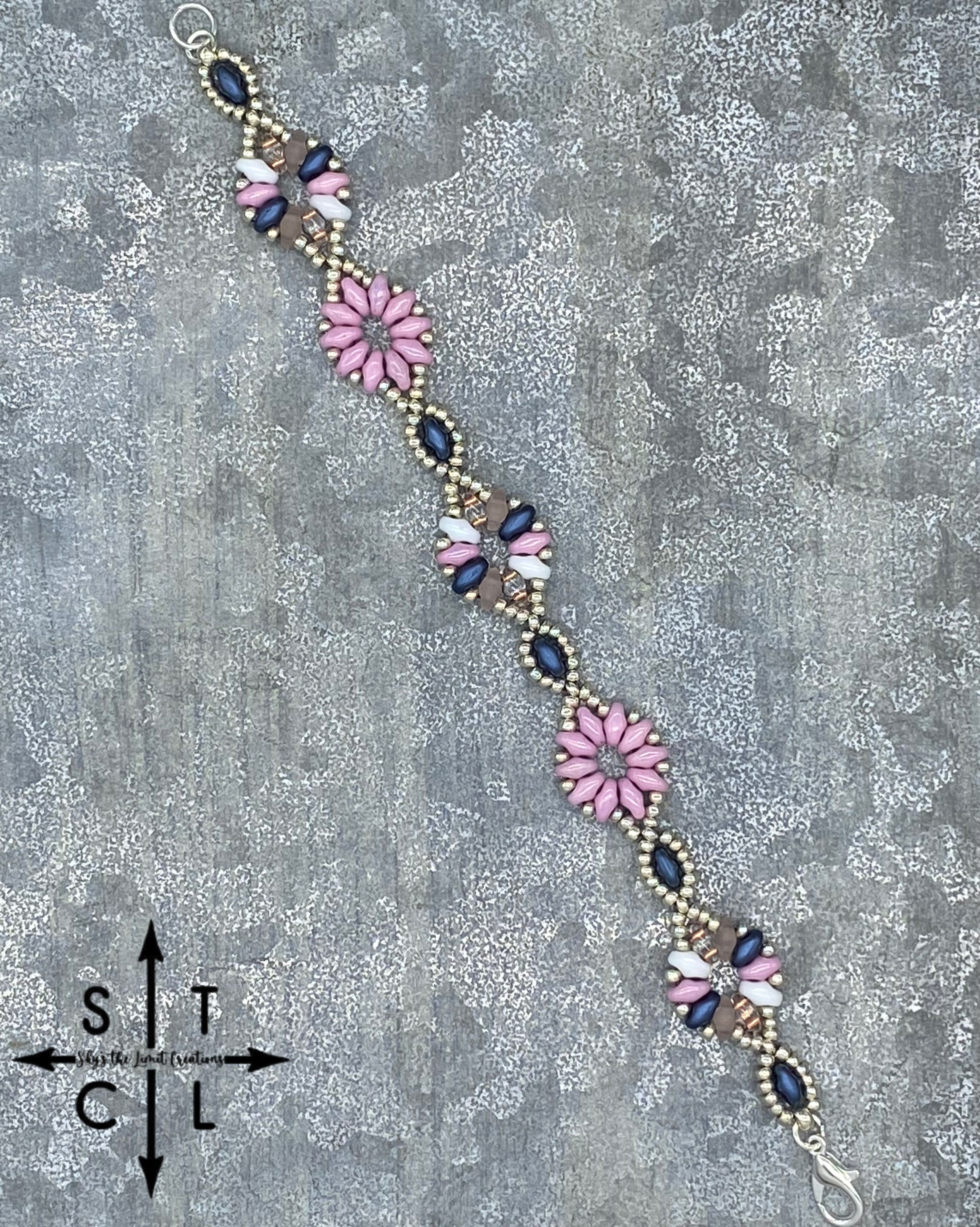 Navy Pink White Silver Dallis Bracelet