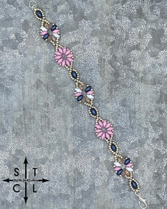 Navy Pink White Silver Dallis Bracelet