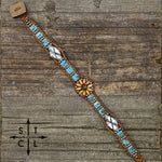 Load image into Gallery viewer, Apricot Picasso Turquoise Matte Silver Daisy

