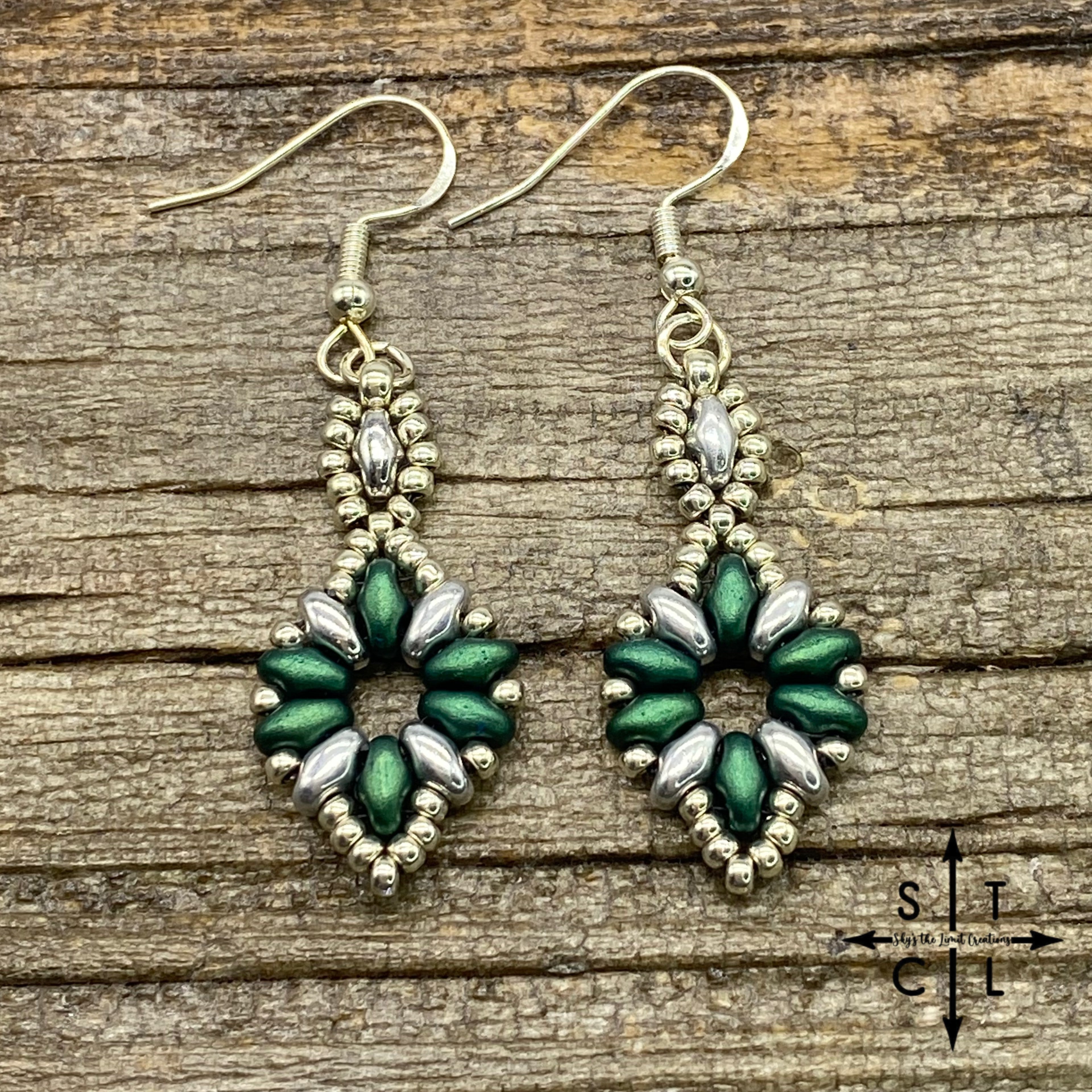 Dark Green Silver Dallis Earrings