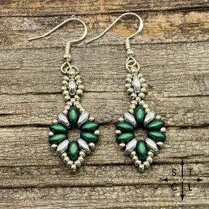 Dark Green Silver Dallis Earrings