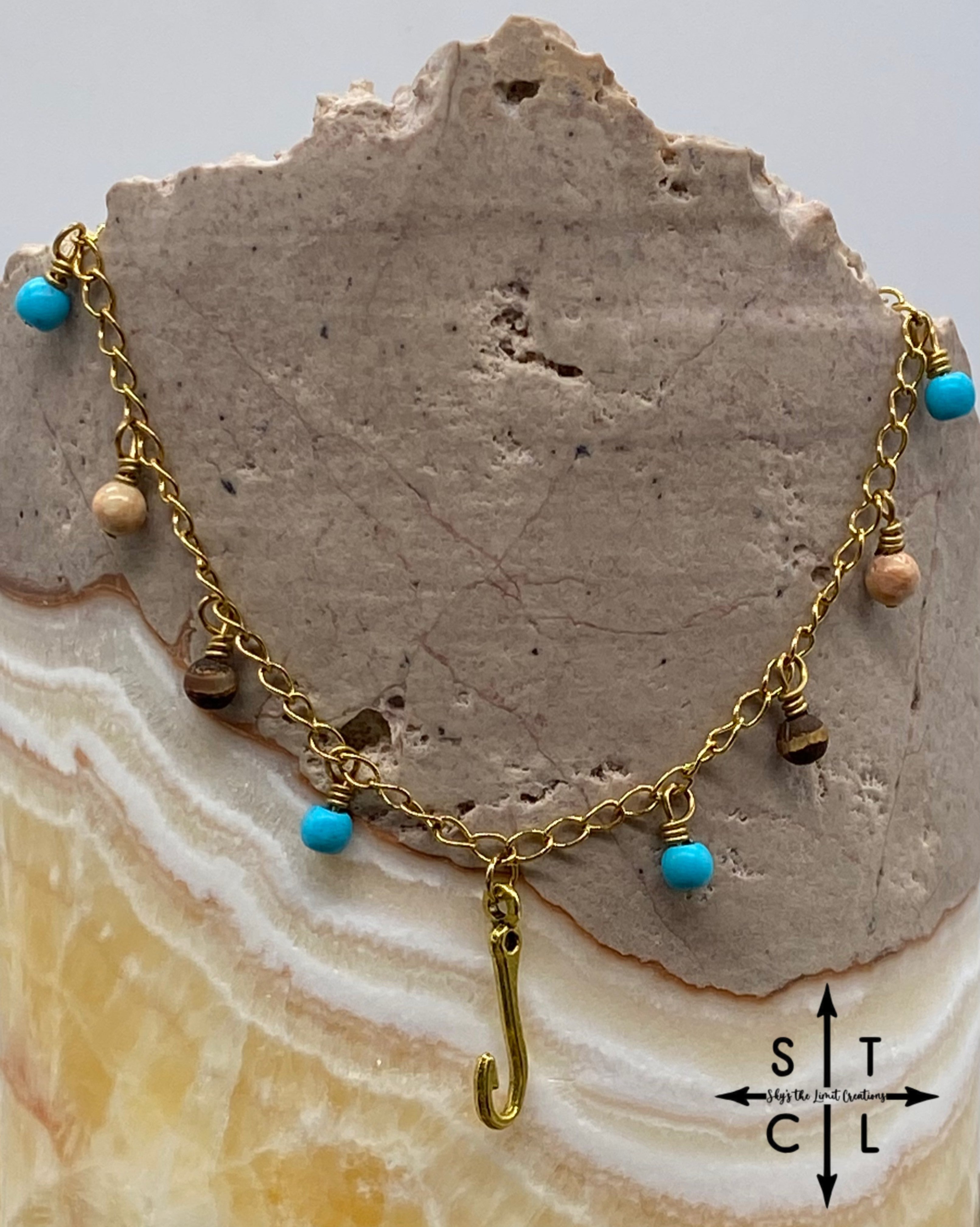Fishhook Turquoise Apricot Brown Gold Katy Anklet