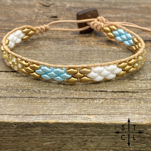 Christine White Light Blue Matte Clear Gold Bracelet