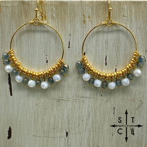 Grey Blue White On Gold Rebecca Earrings