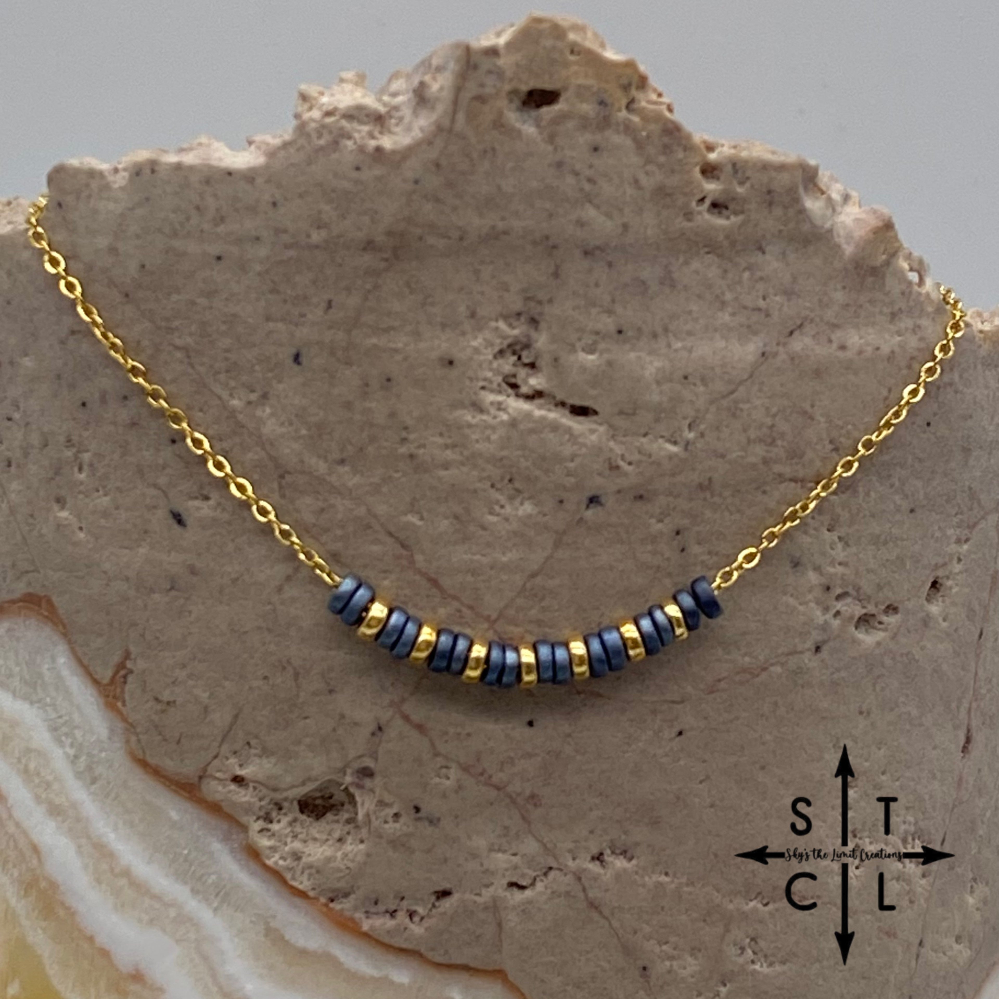 Metallic Dark Blue No Charm Necklace