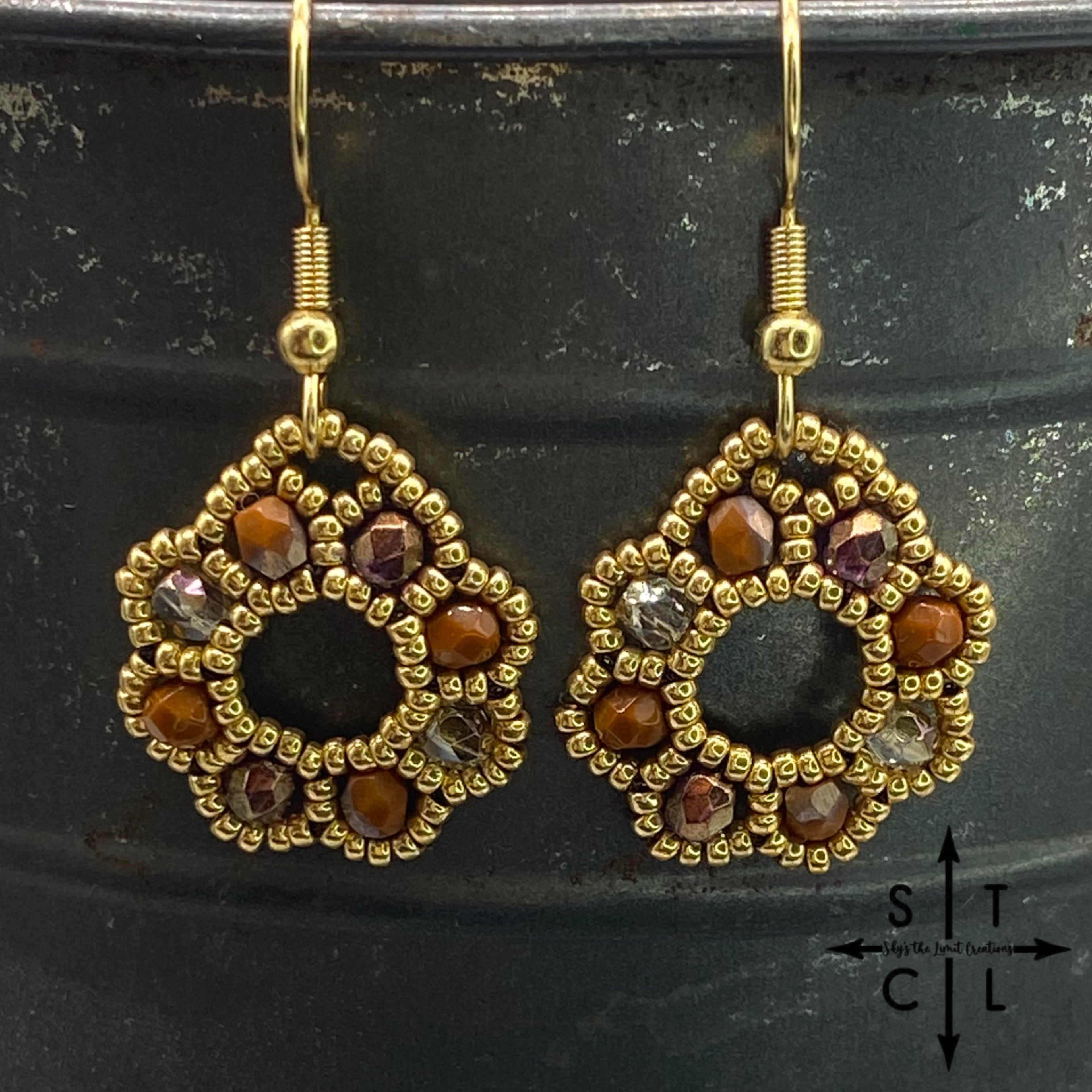 Burnt Orange Champagne  On Gold Amanda Earrings