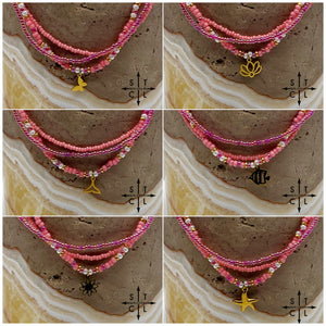 Pink Hot Pink Pearl White Gold Stretchy Anklet