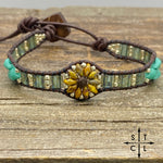 Load image into Gallery viewer, Picasso Mustard &amp; Clear Turquoise  Daisy
