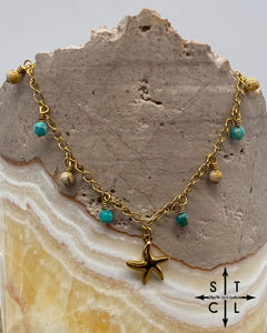 Starfish Turquoise Beige Gold Katy Anklet