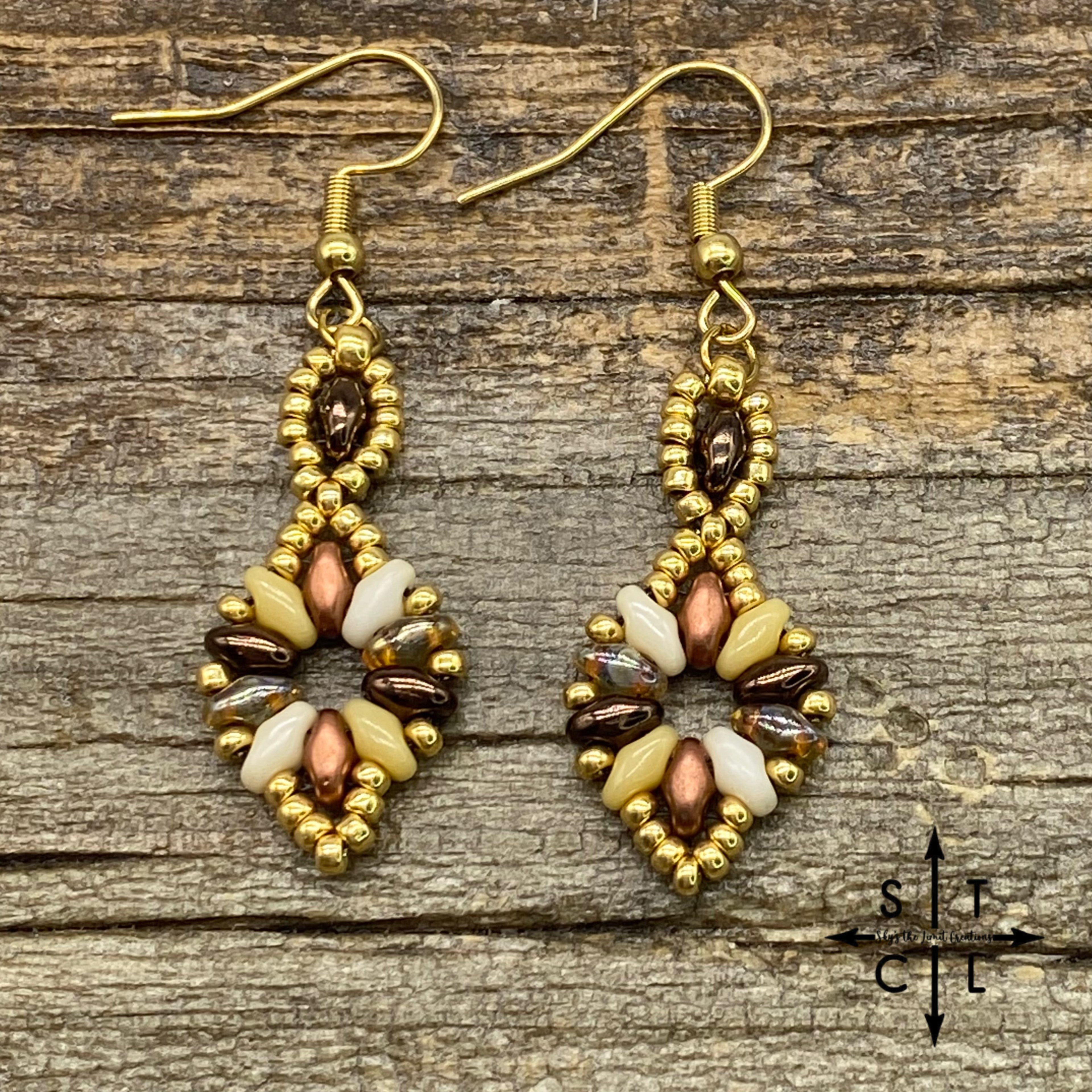 Brown Beige White Clear Gold Dallis Earrings