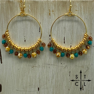 Clear Brown Turquoise Picaso Bone On Gold Rebecca Earrings
