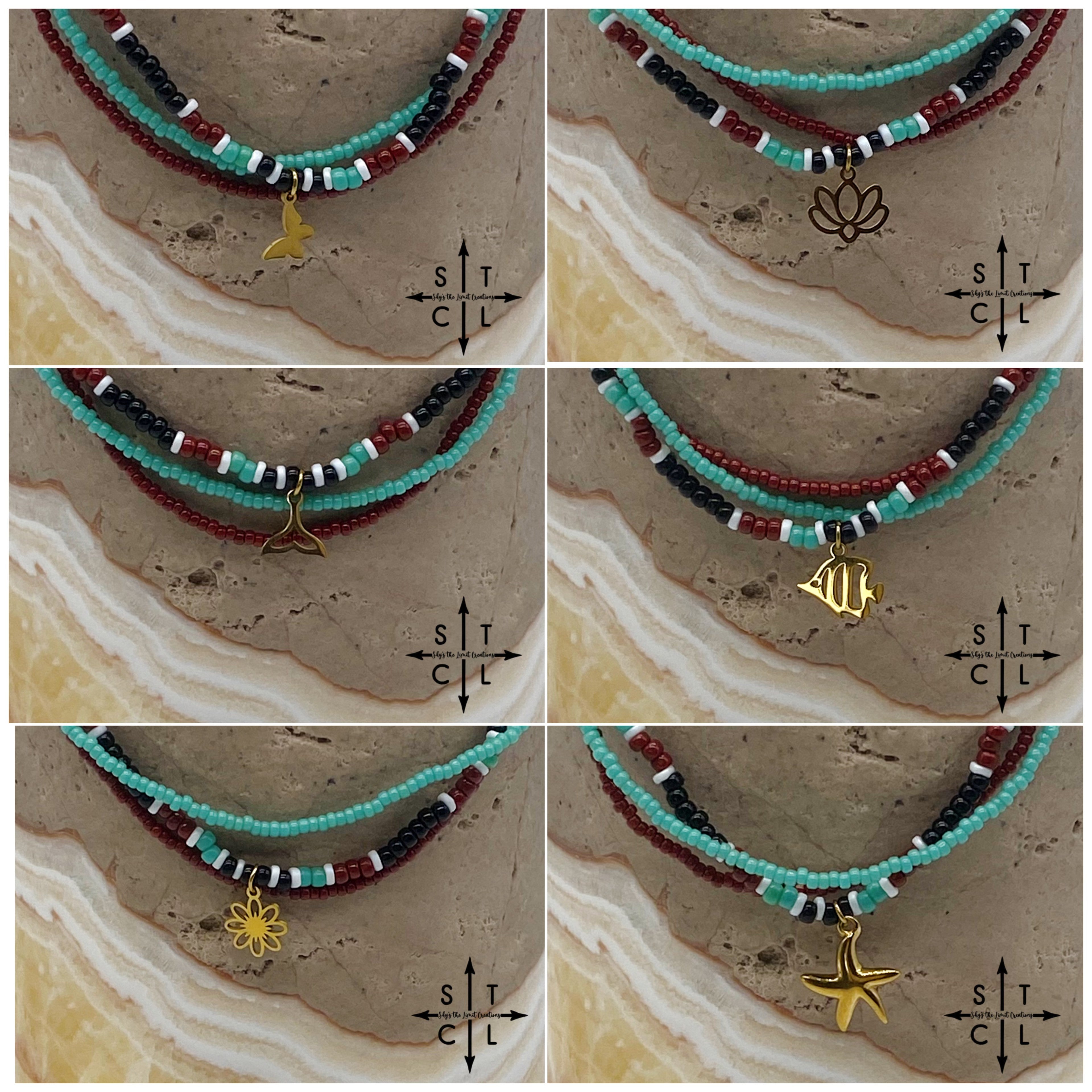 Turquoise Maroon Black White Gold Stretchy Anklet