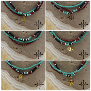 Turquoise Maroon Black White Gold Stretchy Anklet