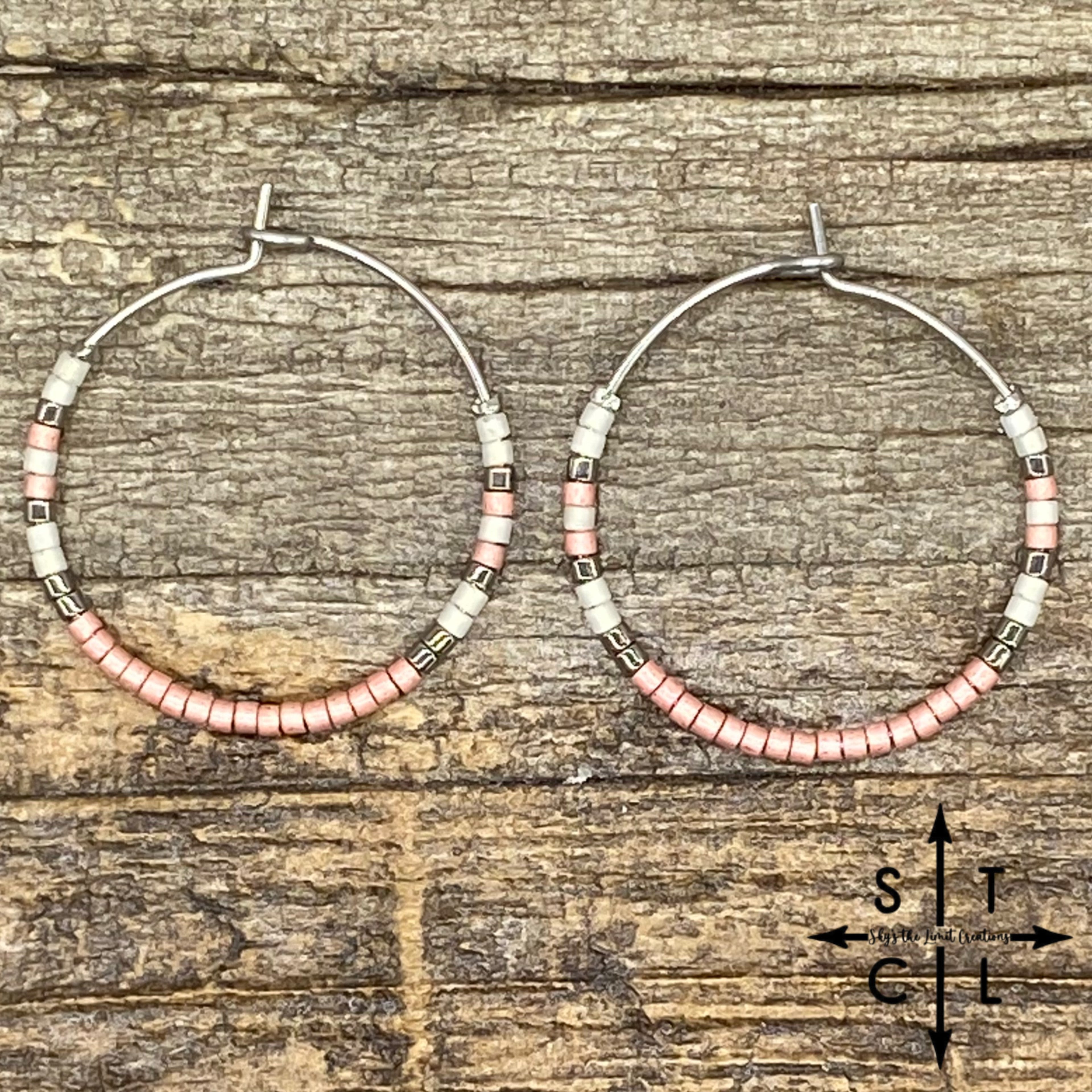 Pink Pearl White Gun Metal Silver Amber Earrings