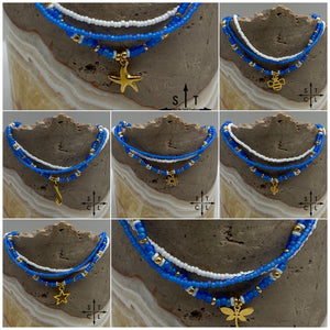 Frosted Blue White Gold Stretchy Anklet