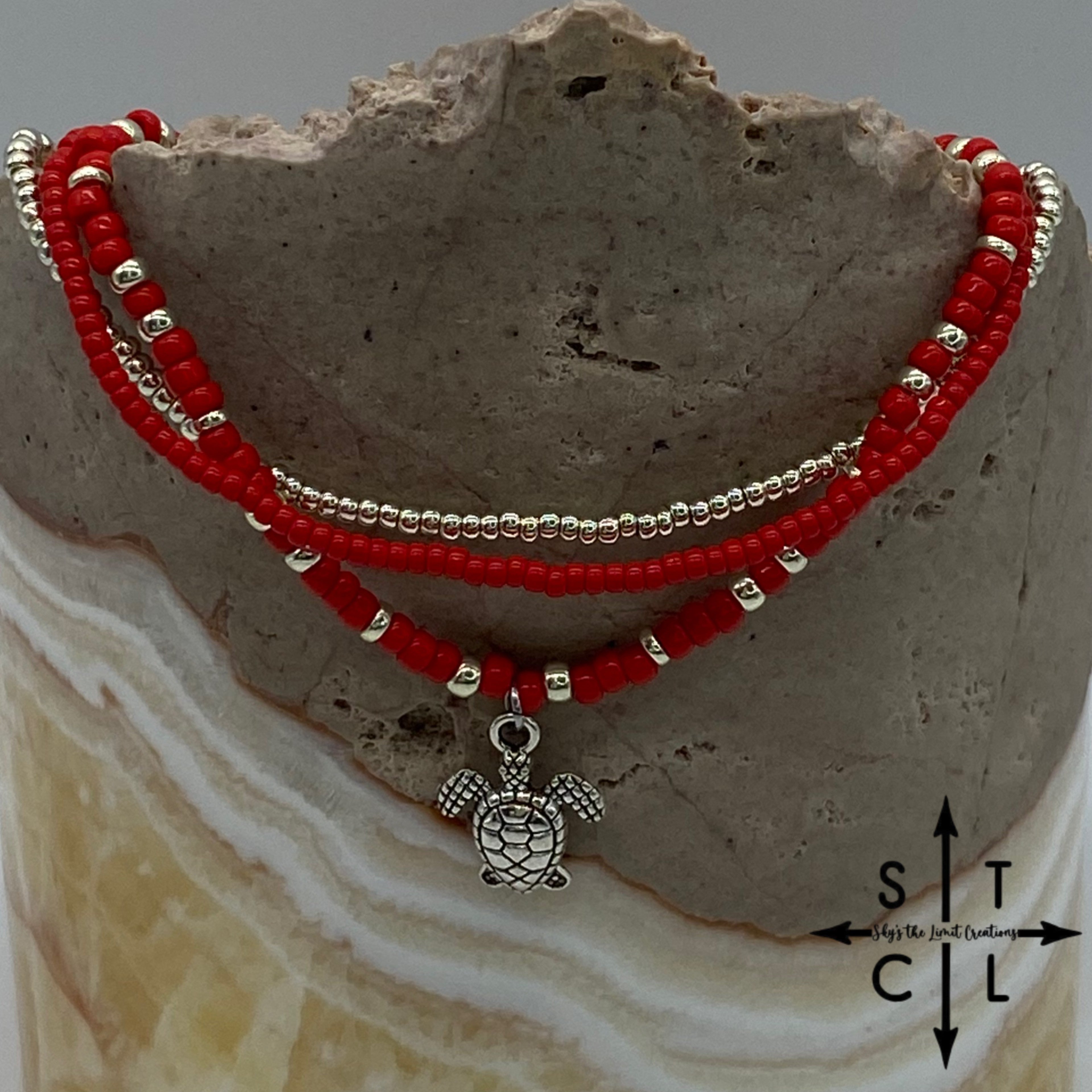 Red Silver Stretchy Anklet