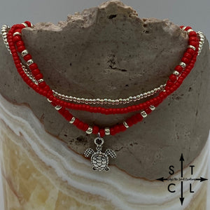 Red Silver Stretchy Anklet