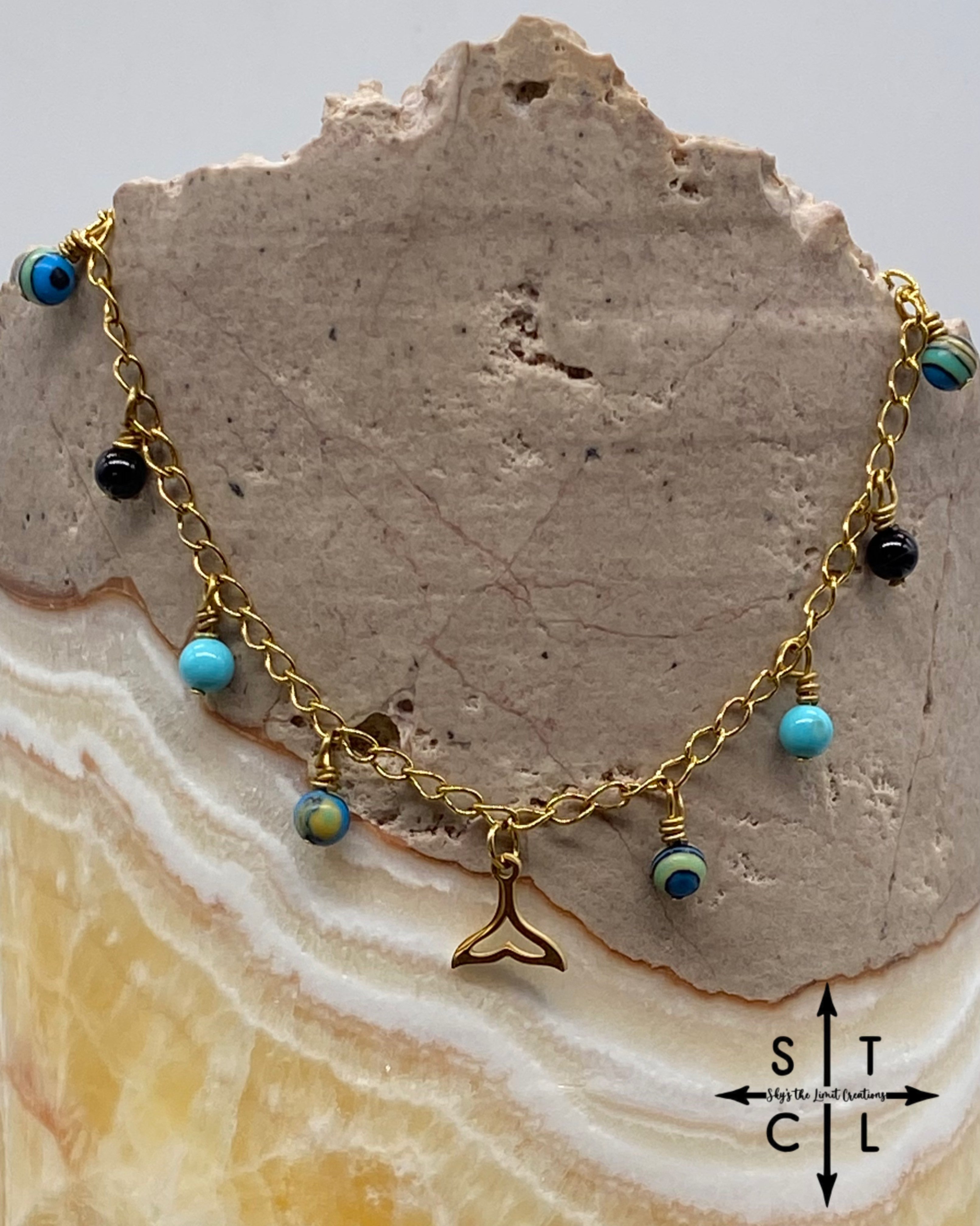Mermaid Tail Turquoise Black Katy Anklet