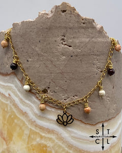 Lotus Flower Apricot Off White Garnet Gold Katy Anklet