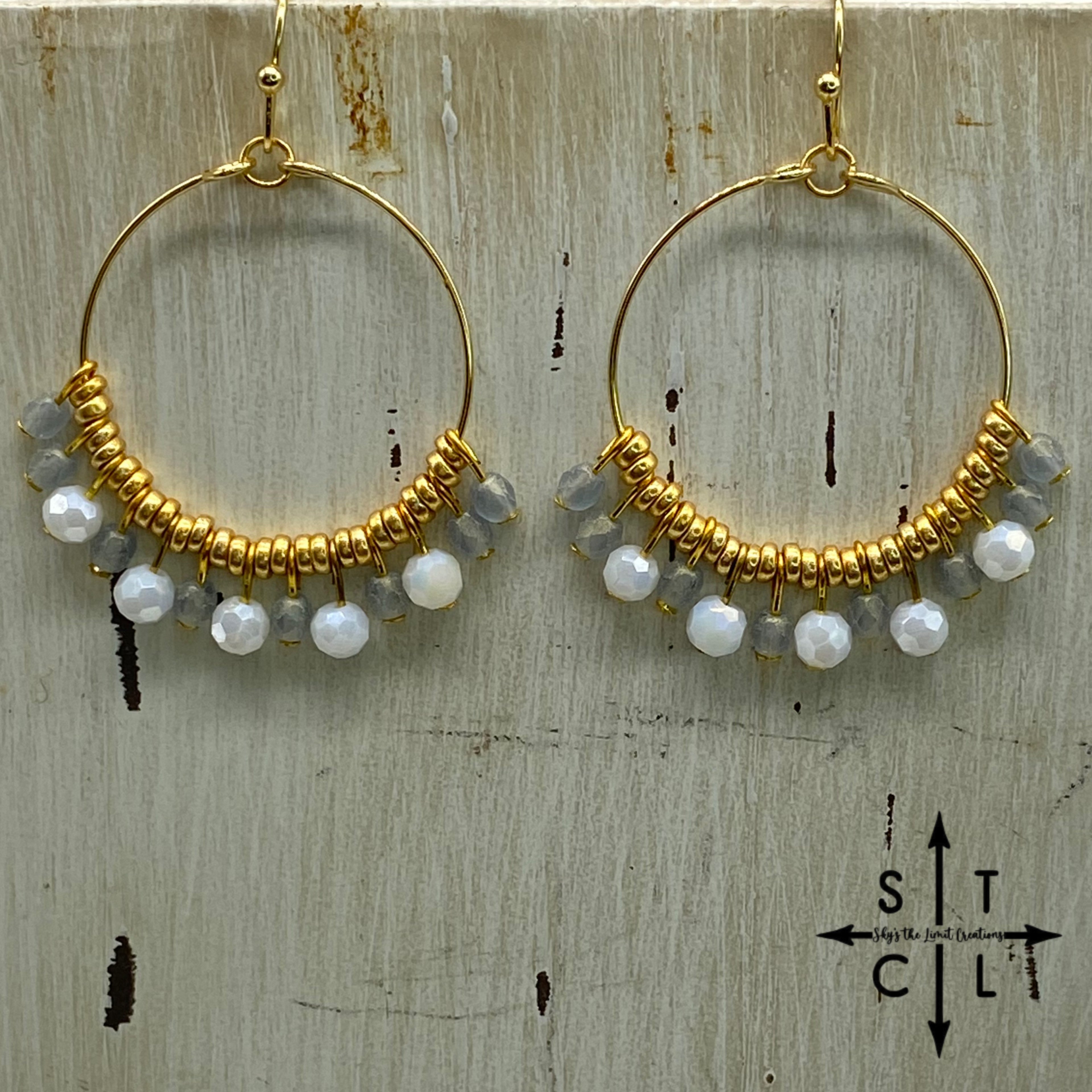 Light Blue White On Gold Rebecca Earrings