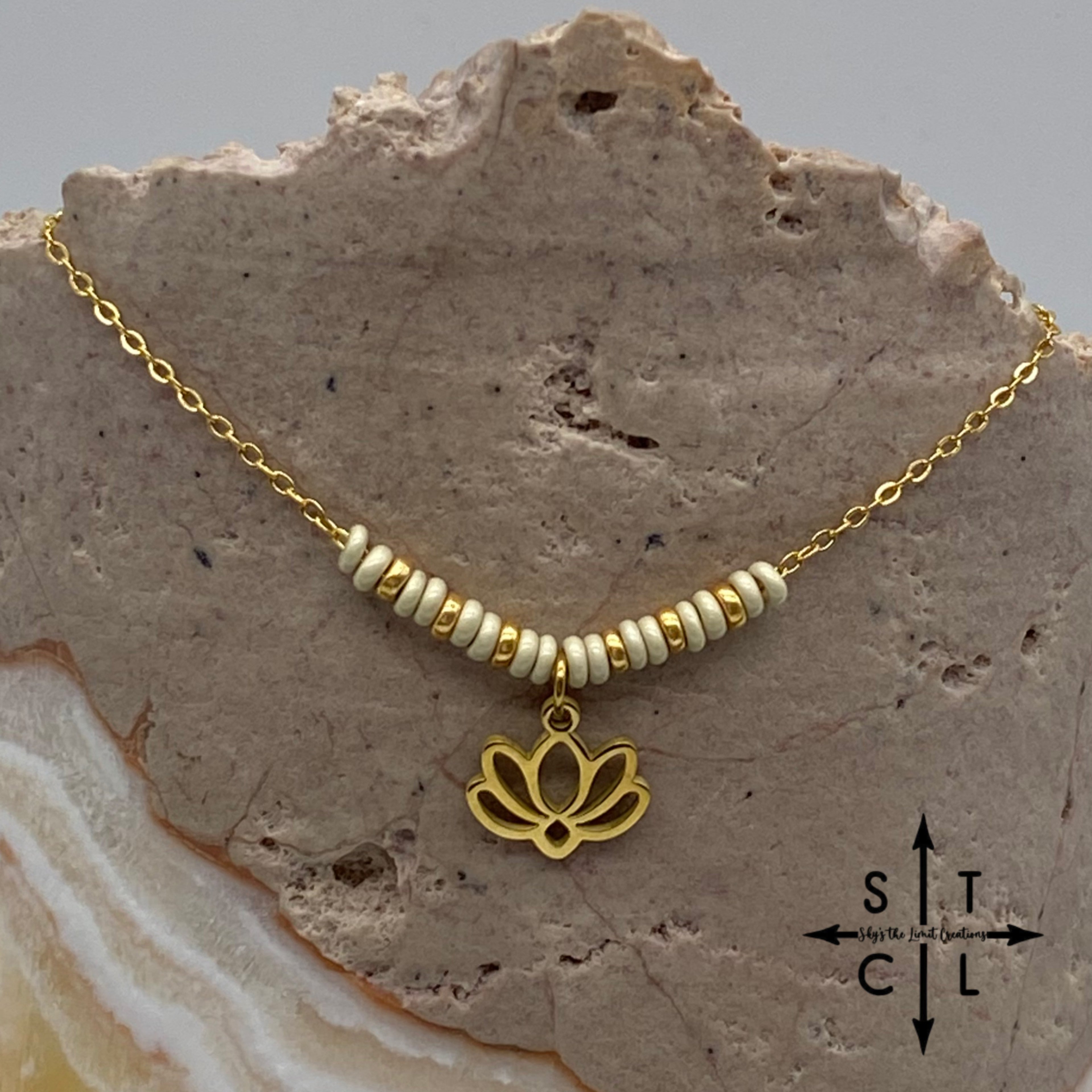 Pearl Off White Lotus Flower Charm Necklace