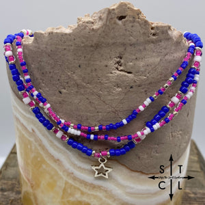 Blue Hot Pink White Star Stretchy Anklet