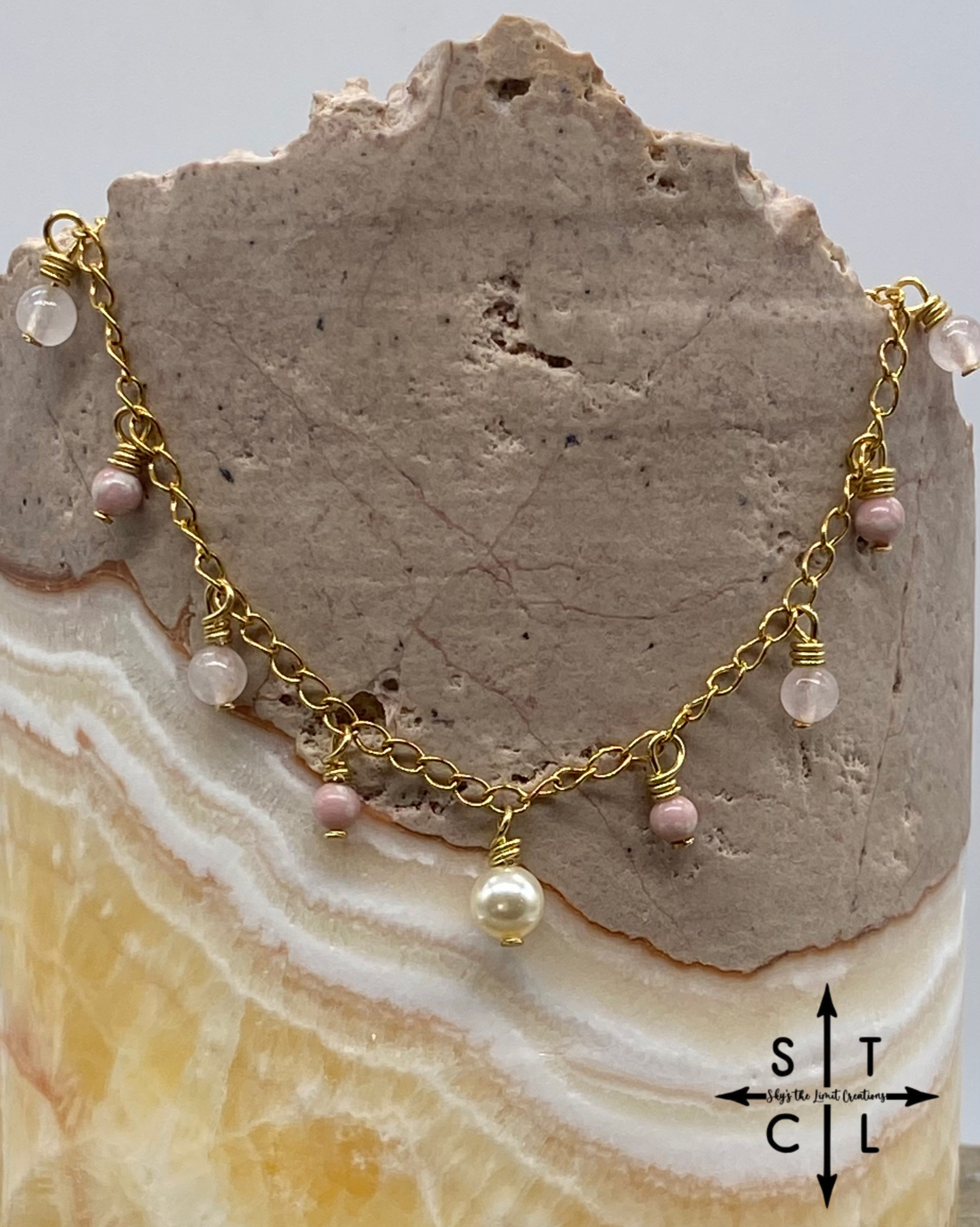 Pearl Light Pink Clear Pink Katy Anklet