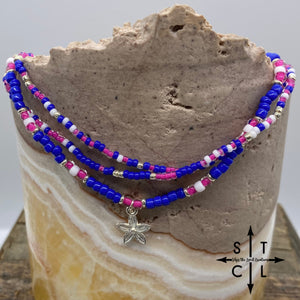 Blue Hot Pink White Flower Stretchy Anklet