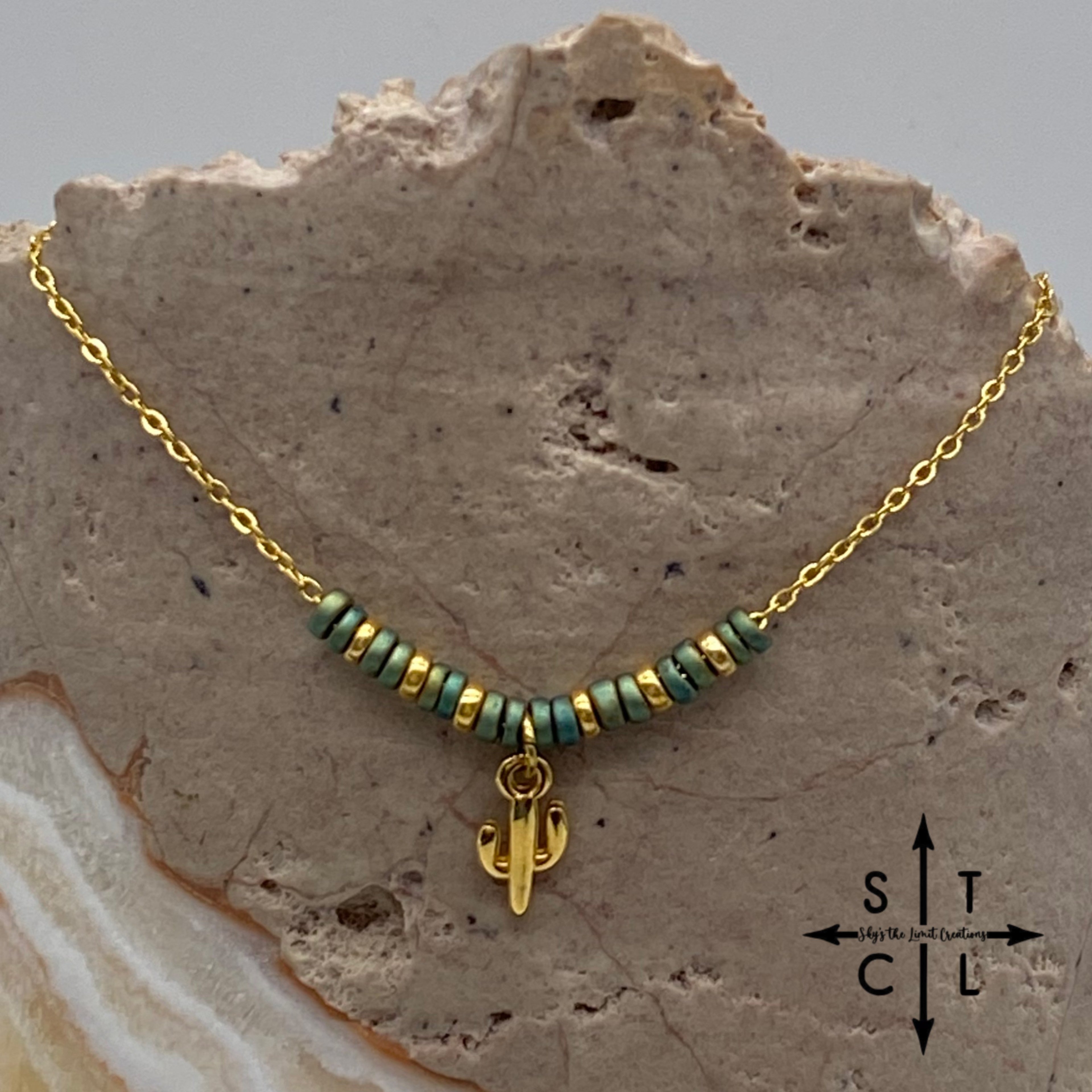 Bronzy Green Cactus Charm Necklace