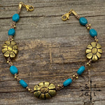 Load image into Gallery viewer, Gold Flower Turquoise Trucker Hat Chain
