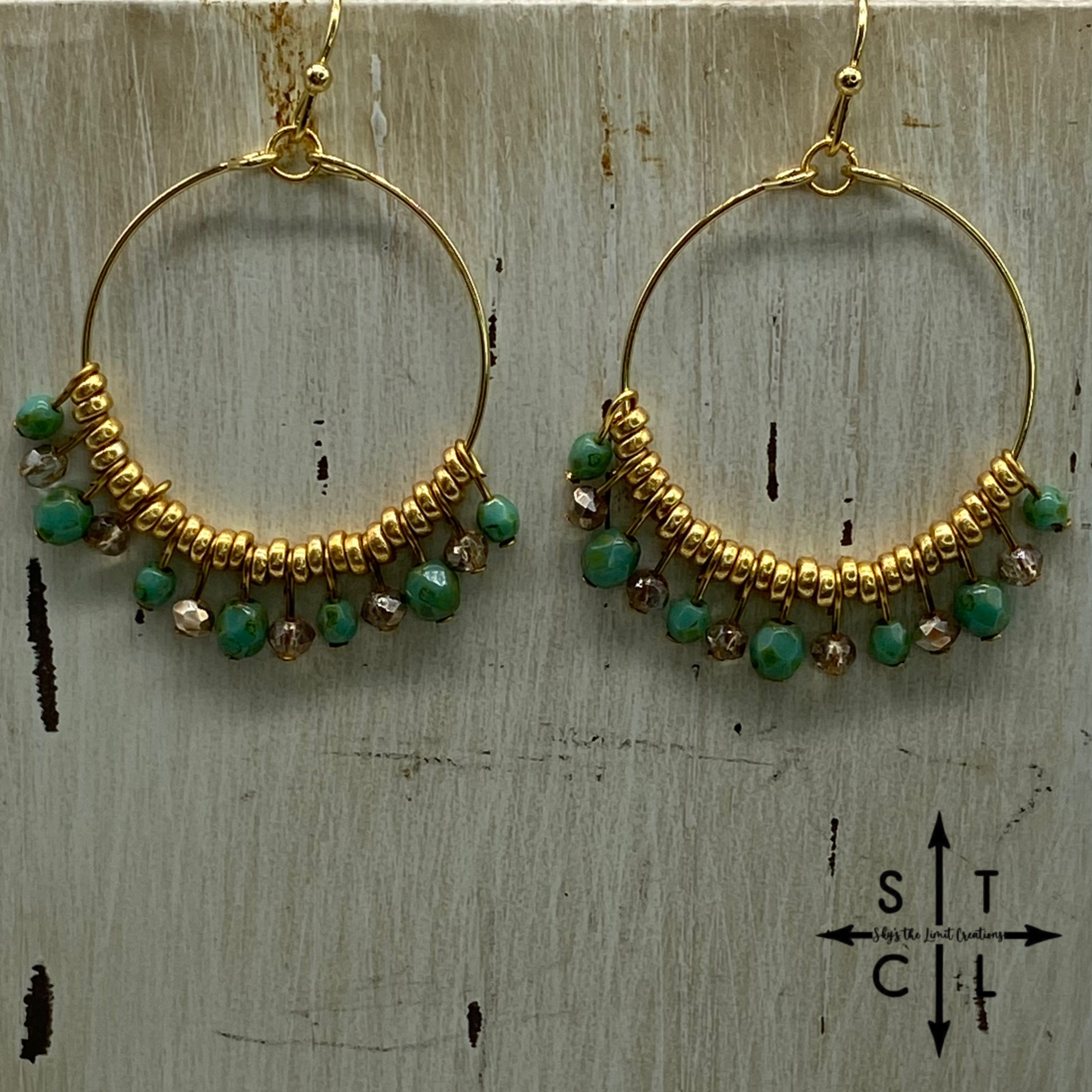 Champagne Light Turquoise On Gold Rebecca Earrings