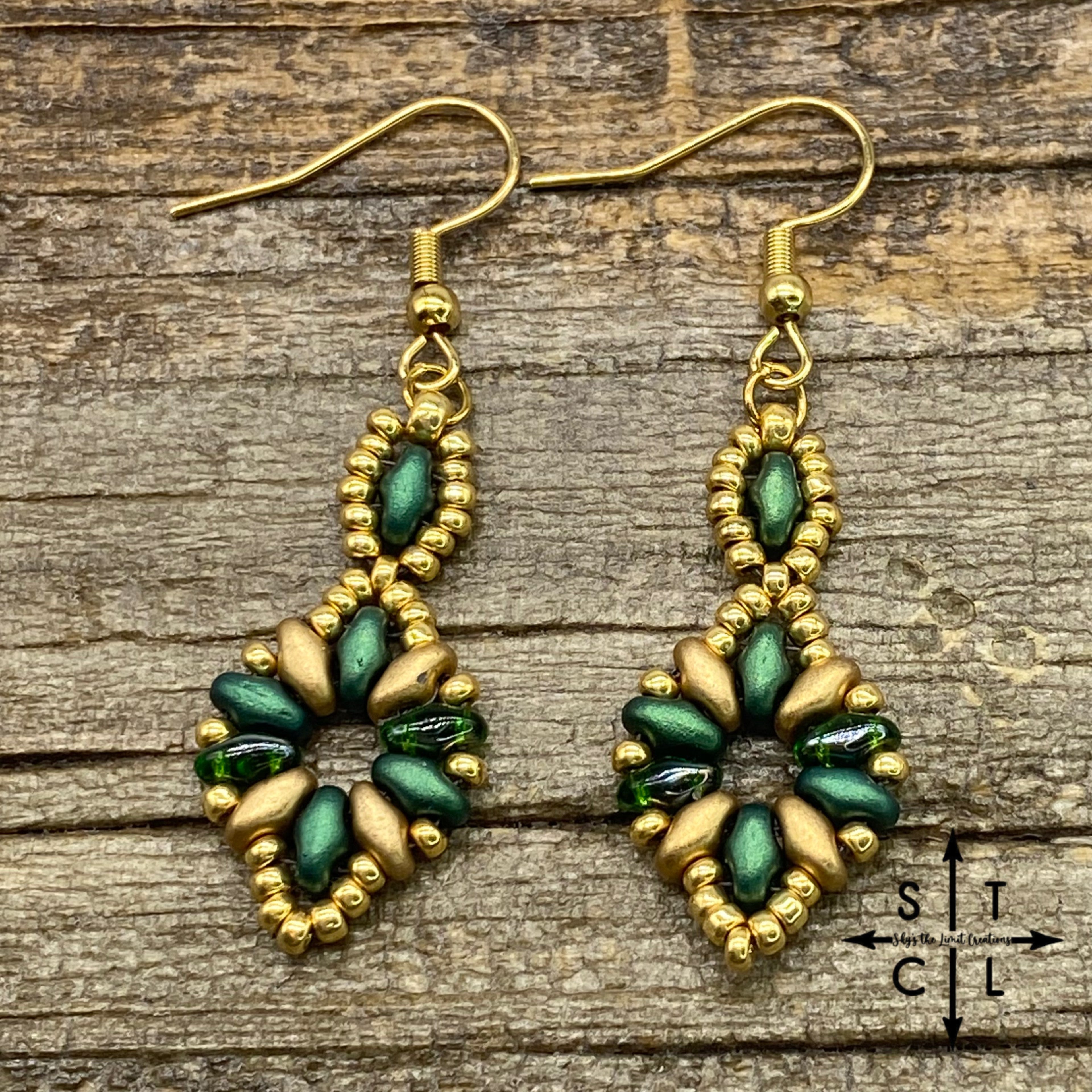 Dark Green Gold Dallis Earrings