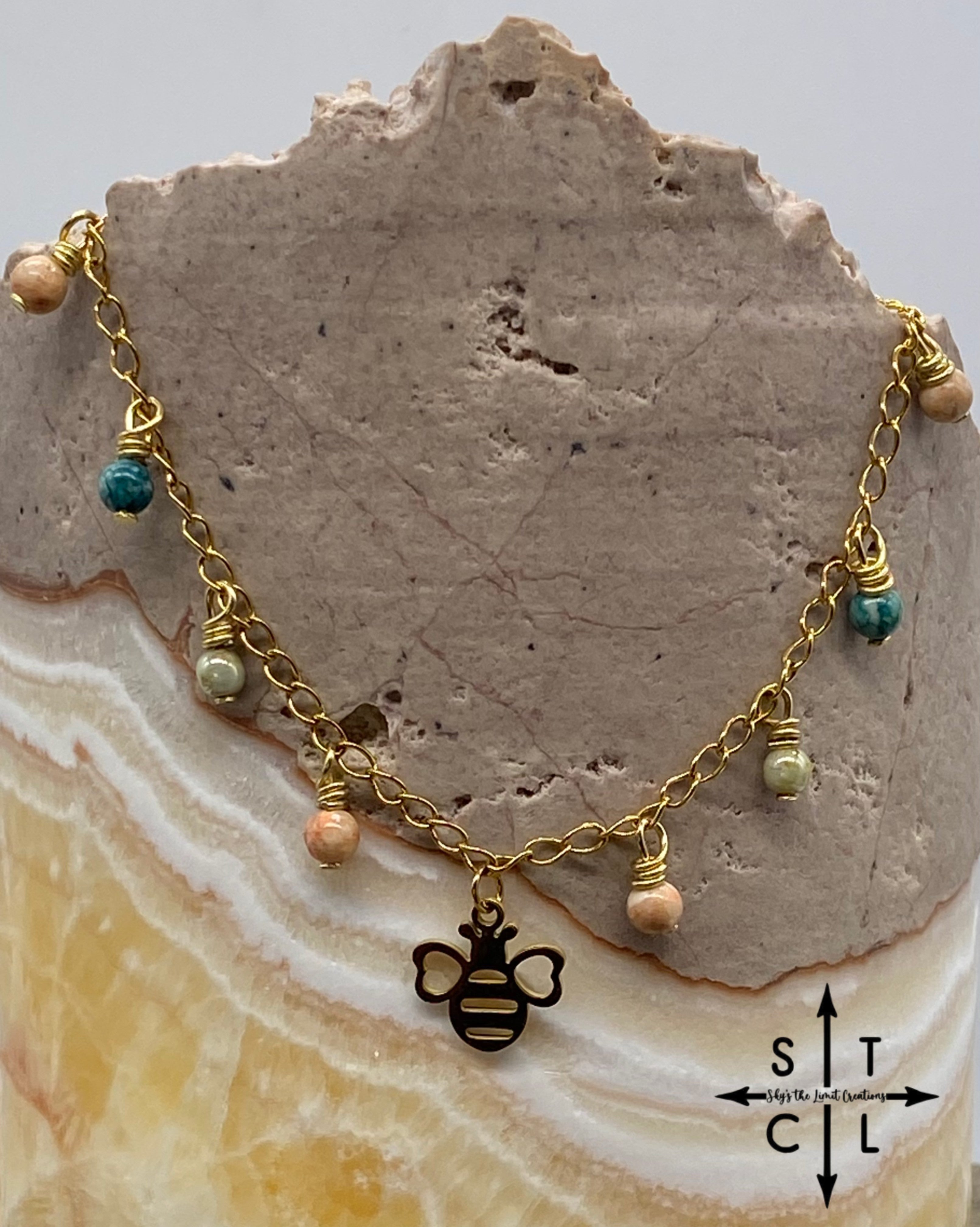 Bee Peach Mix Green Gold Katy Anklet