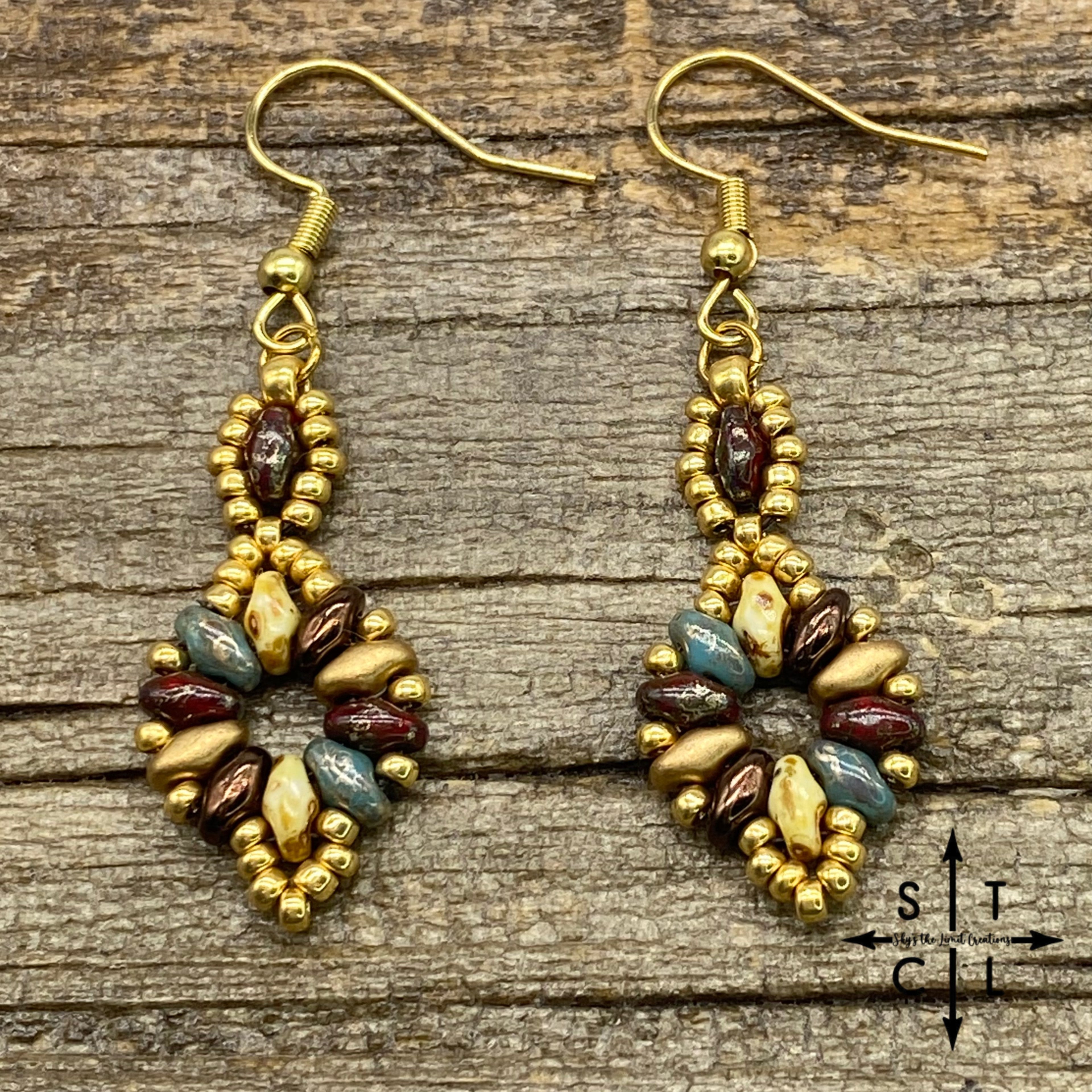 Picasso Bone Turquoise Maroon Gold Dallis Earrings