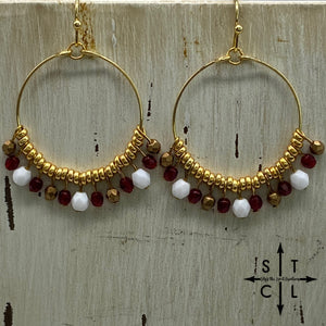 Maroon White Bronze On Gold Rebecca Earrings