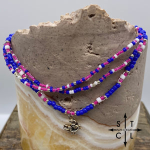 Blue Hot Pink White Crab Stretchy Anklet