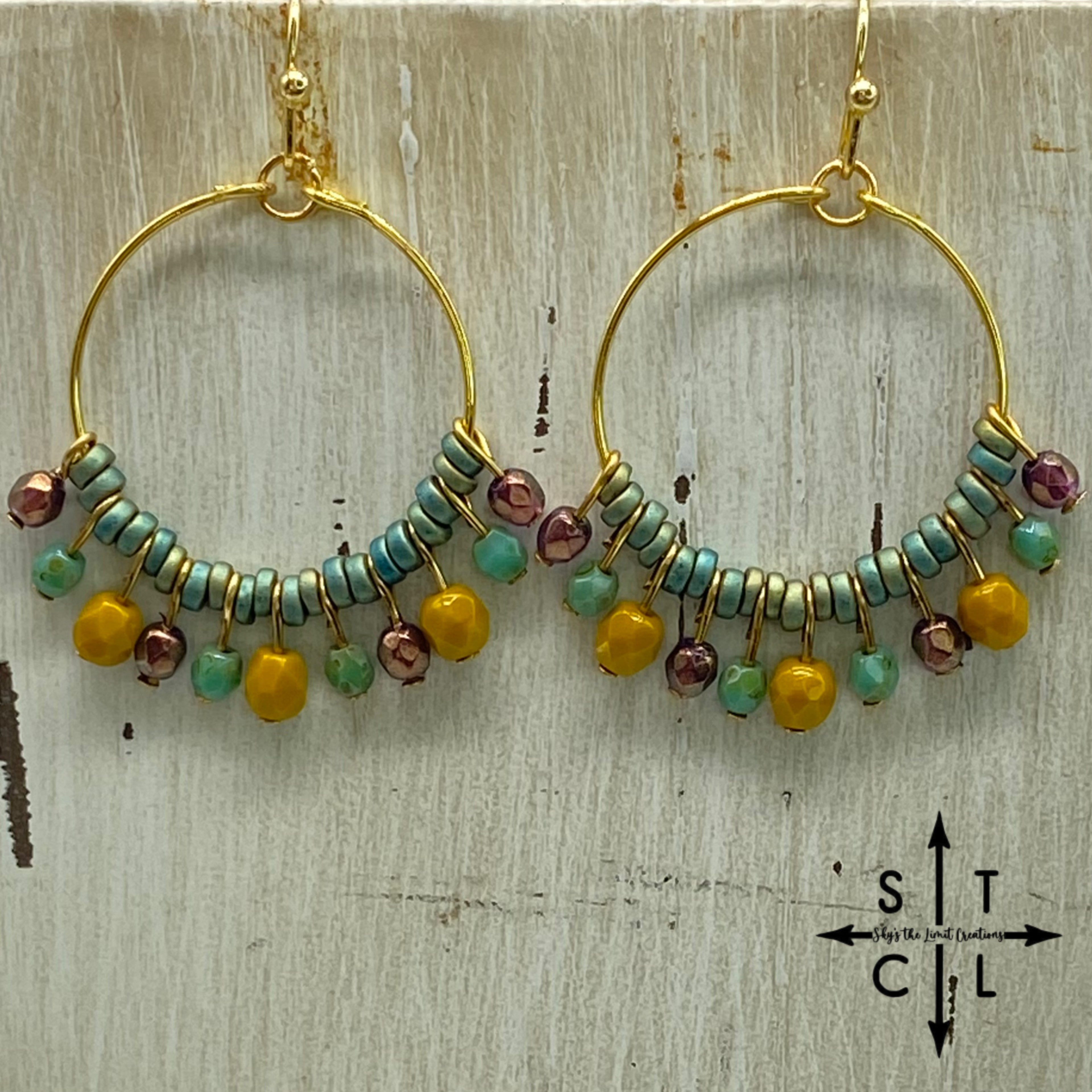 Rebecca Mini Earrings Turquoise Mustard Metallic Brown