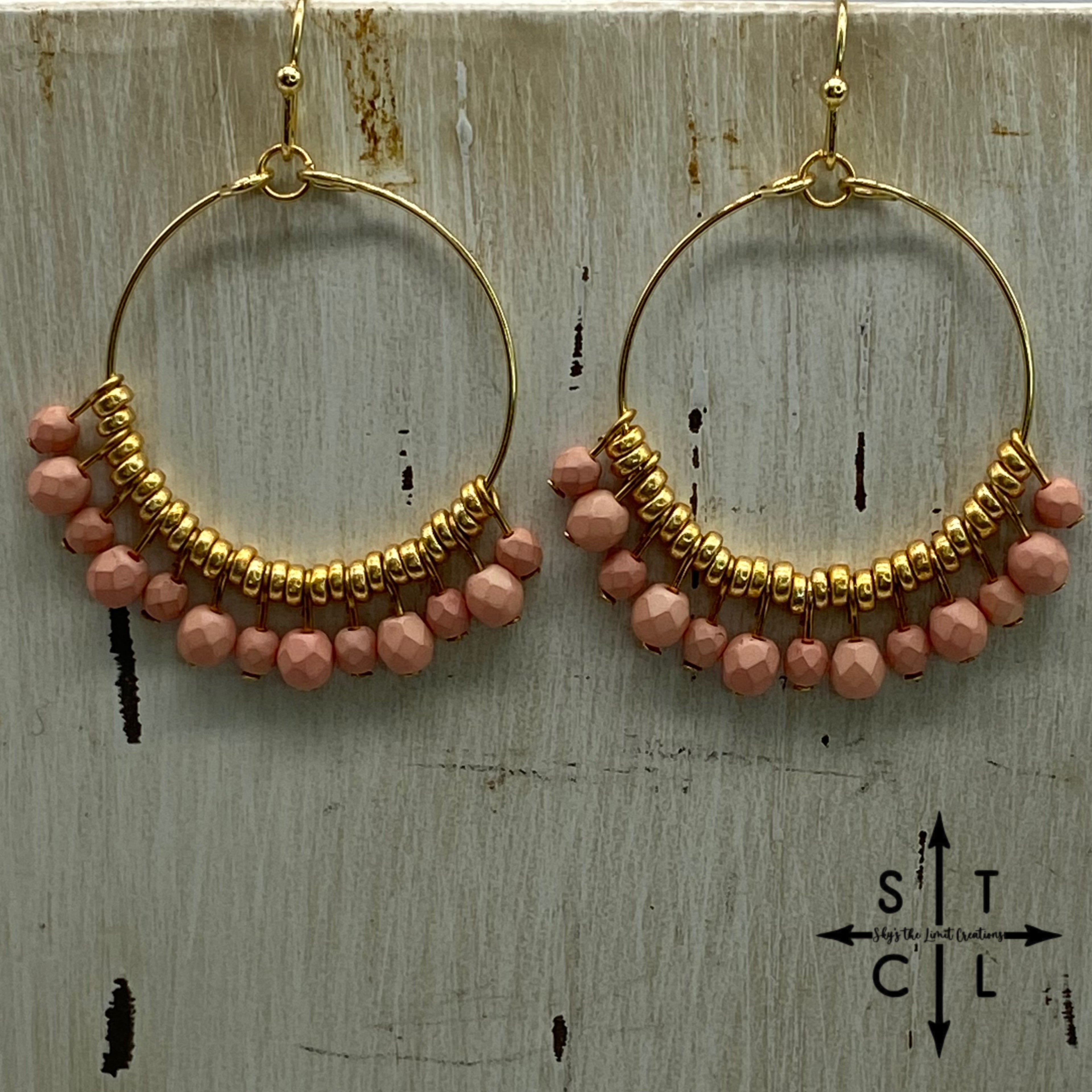 Salmon Pink On Gold Rebecca Earrings