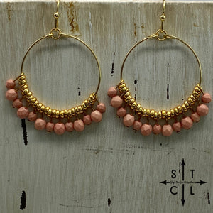 Salmon Pink On Gold Rebecca Earrings