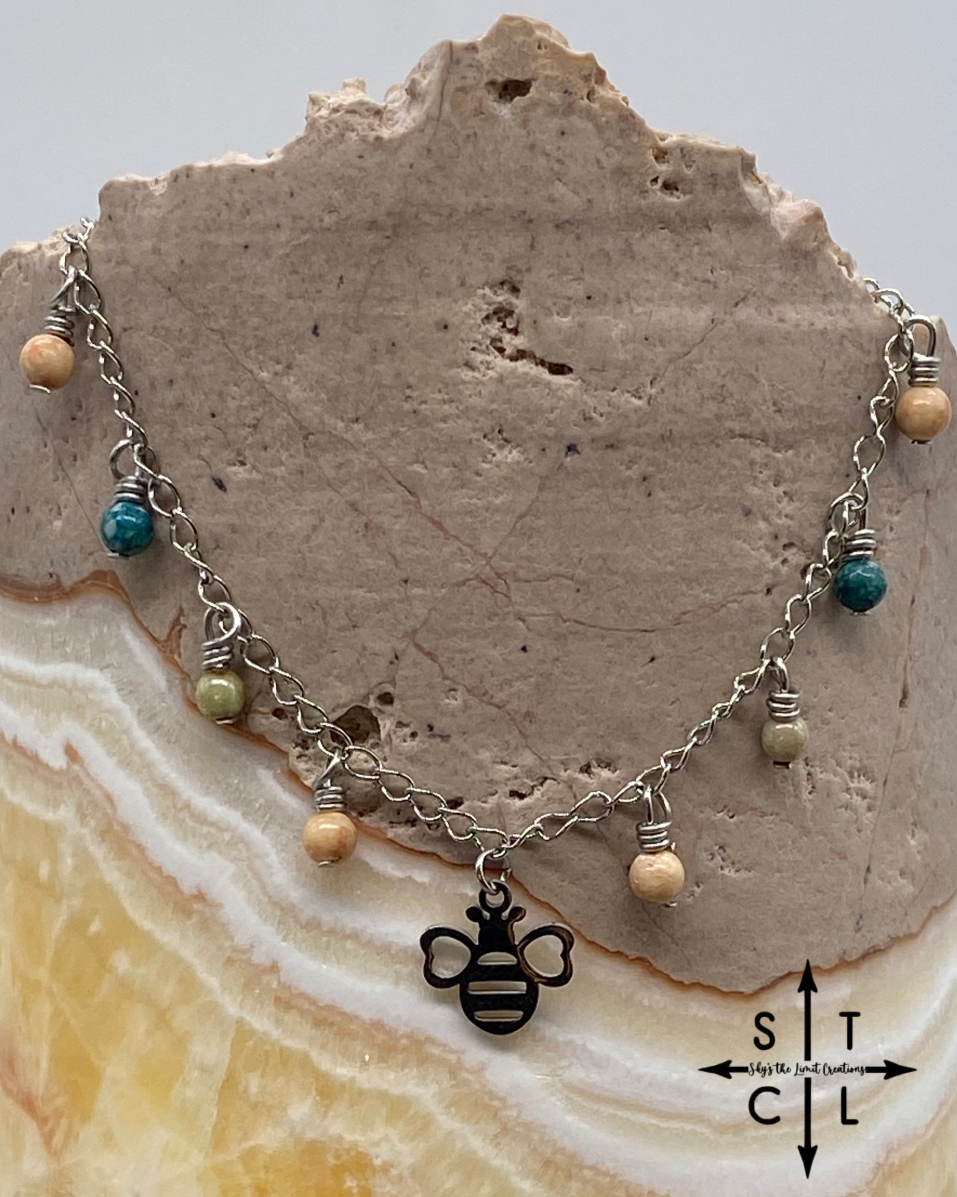 Bee Apricot Light Green Dark Green Katy Anklet