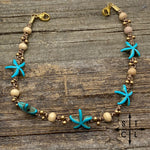 Load image into Gallery viewer, Turquoise Starfish Beige Matte Gold Trucker Hat Chain
